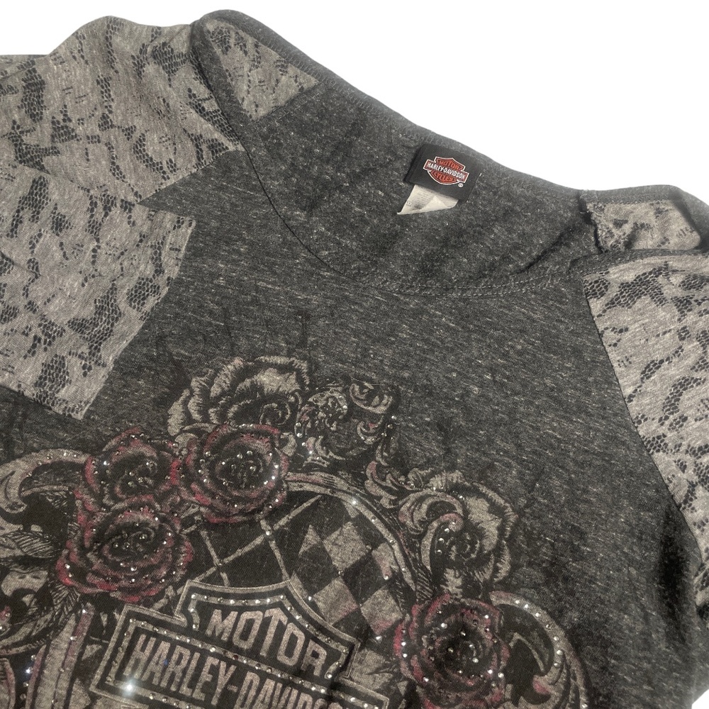 Harley Davidson‎ Large Women's Embellished Dark Gray Jersey 3/4 sleeve